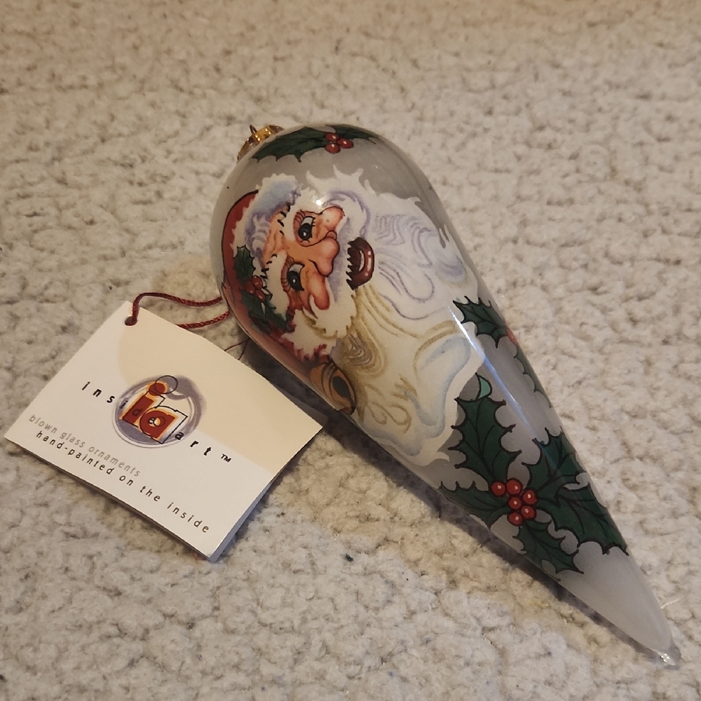 Chase International, Vintage 1999, Santa & Holly, Christmas Blown,  Ornament